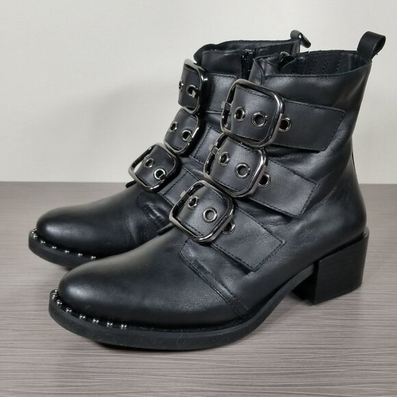 Jeffrey Campbell Todd Buckle Strap Bootie, Black Leather, Womens Size 6 M - Picture 3 of 11